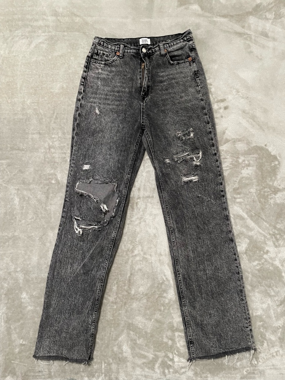 Simple Society Black Acid Wash Distressed Straight Leg Jeans Size 9/29